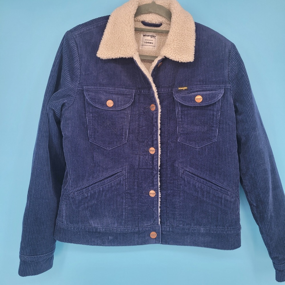 Wrangler icons Corduroy Sherpa Jacket Womens Medium Blue Western Trucker 124WJ